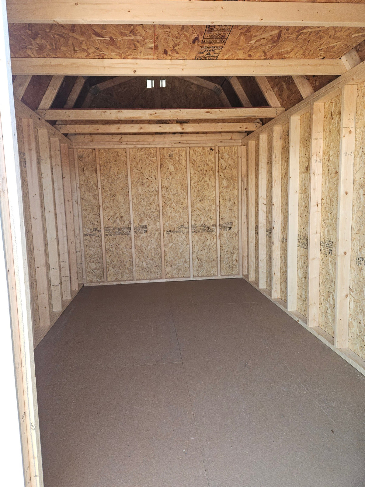 8x12 Lofted Barn in stock at Old Hickory Buildings of Erin (interior)
