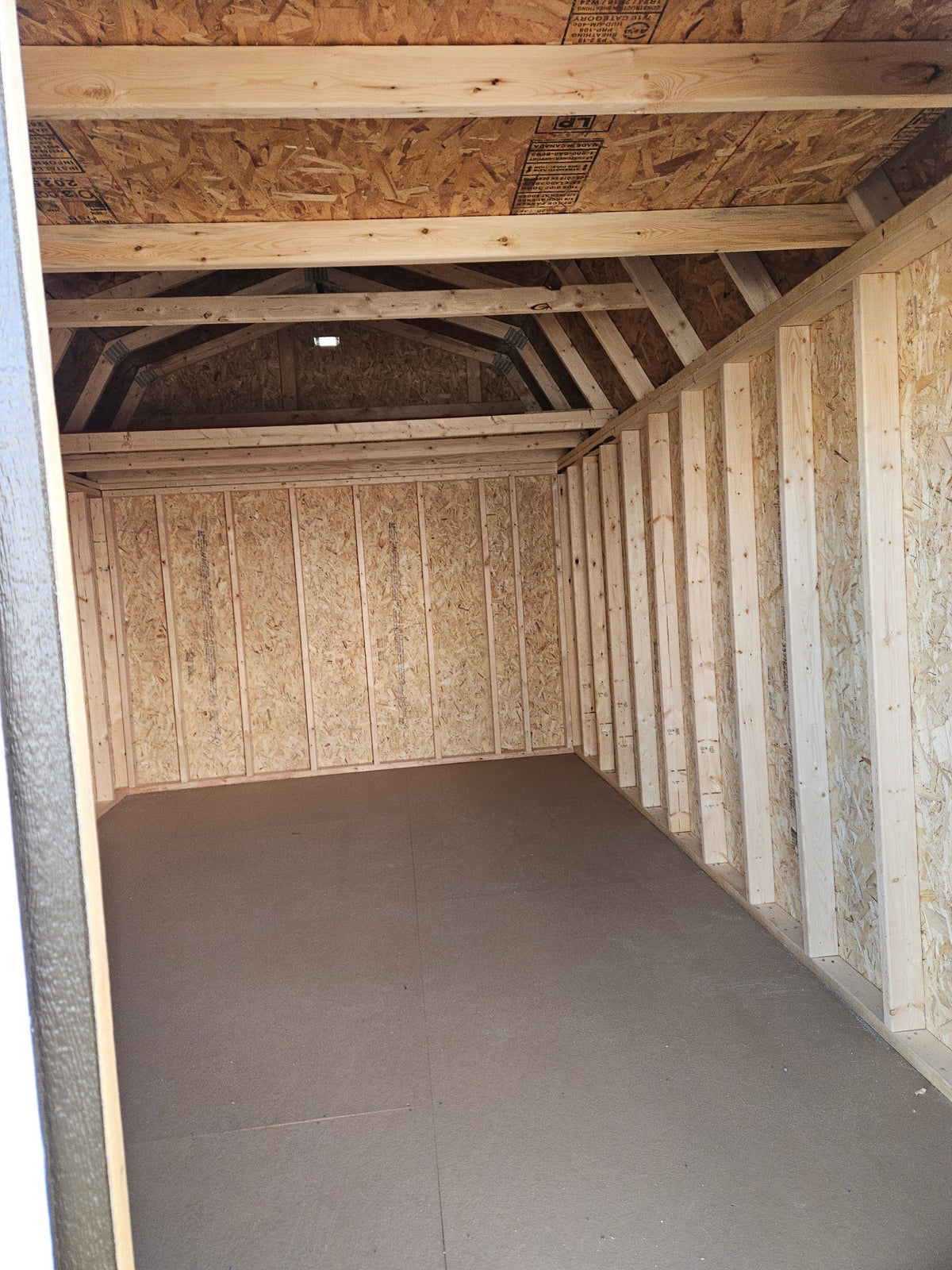 10x16 Lofted Barn in stock at Old Hickory Buildings of Erin (interior)