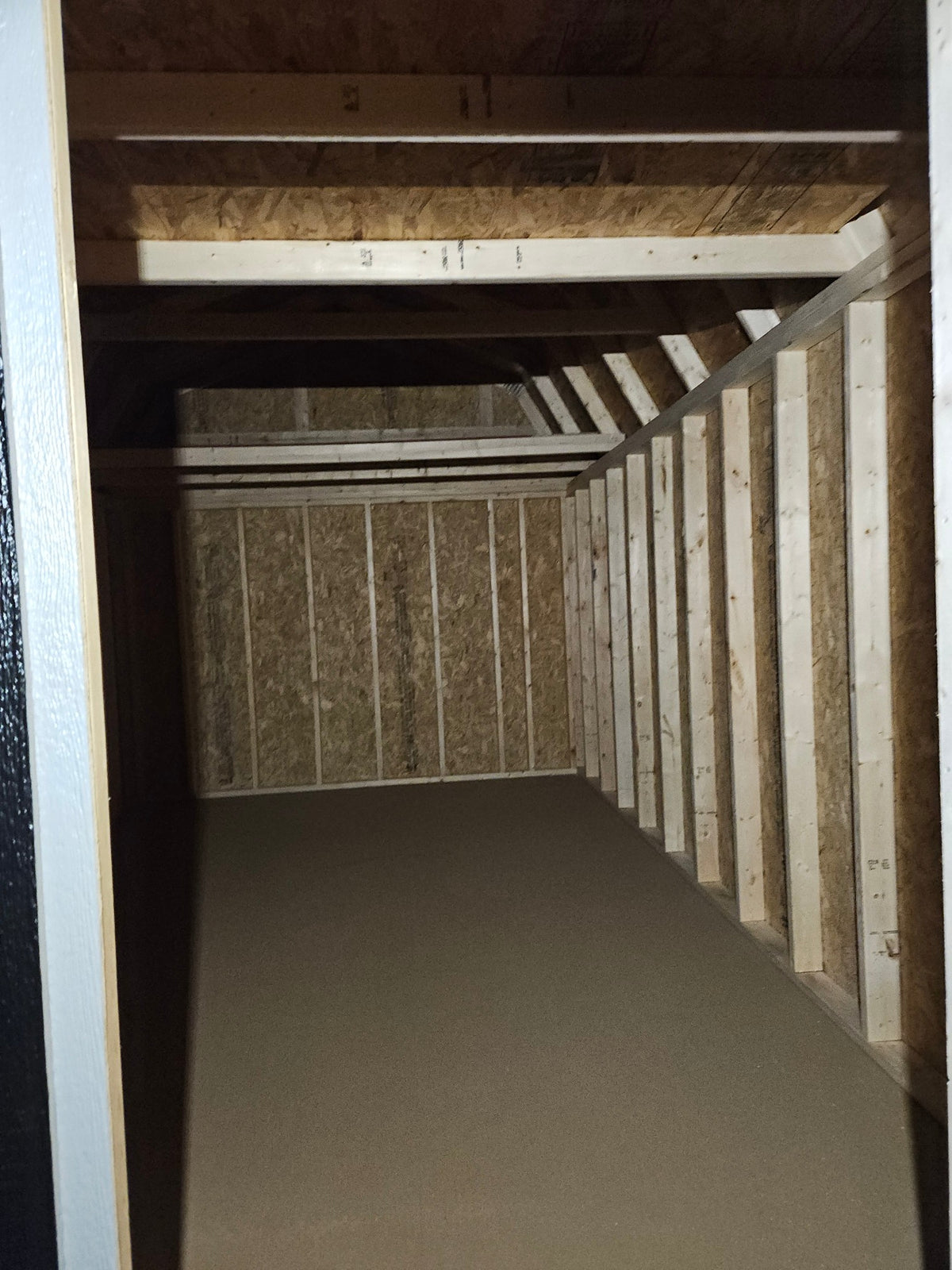 10x16 Lofted Barn in stock at Old Hickory Buildings of Erin (interior)