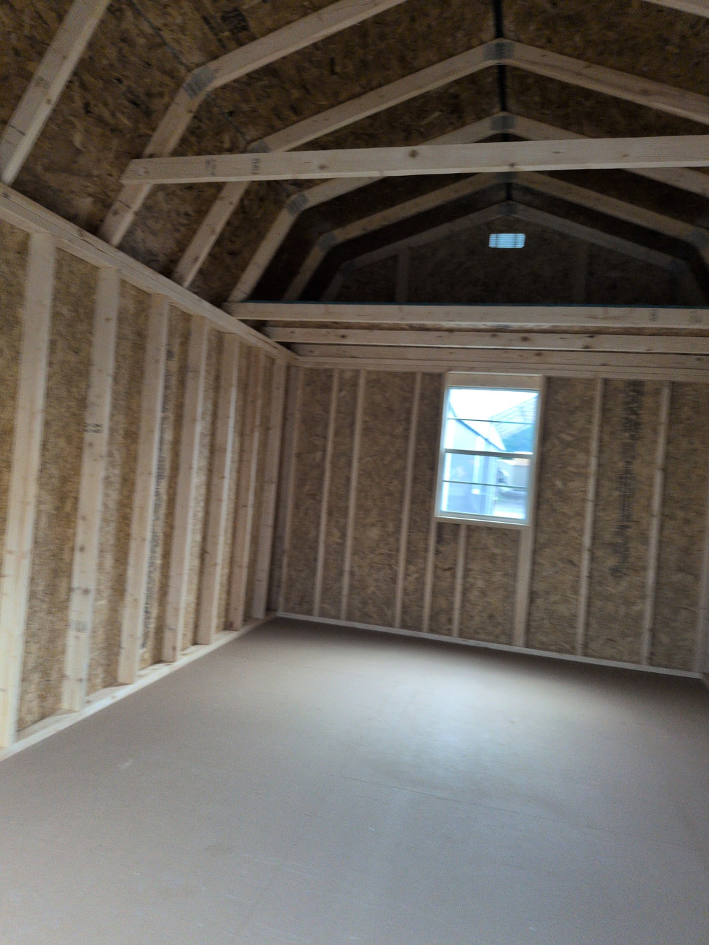 10x16 Lofted Barn in stock at Old Hickory Buildings of Erin (interior)
