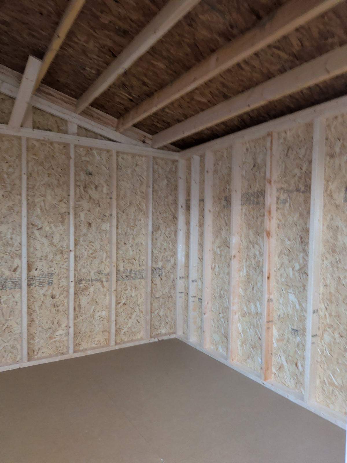 10x16 Side Gable in stock at Old Hickory Buildings of Erin (interior)