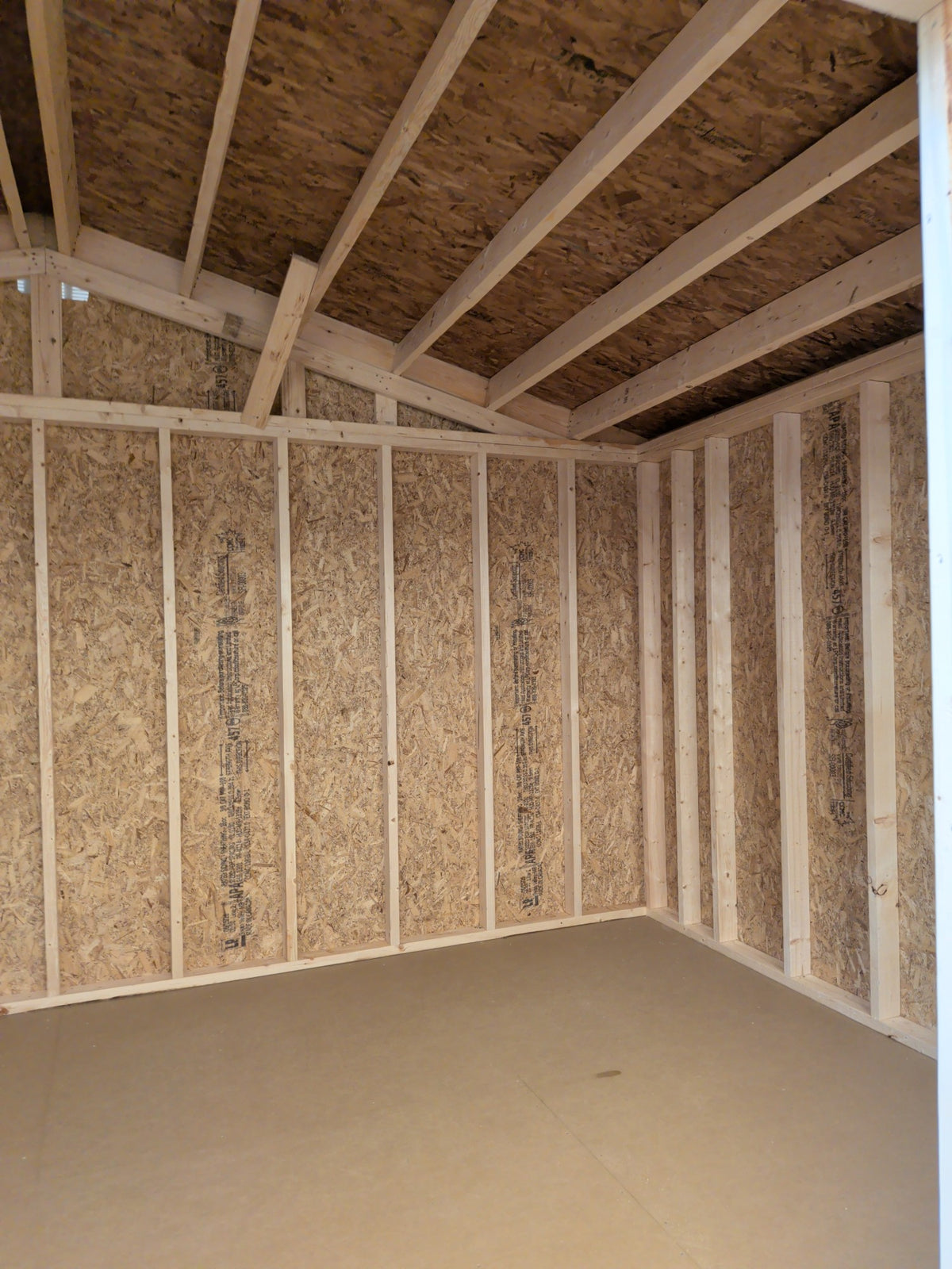 10x16 Side Gable in stock at Old Hickory Buildings of Erin (interior)
